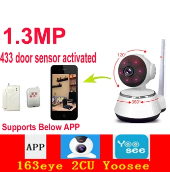 Robotas 163eye 2CU yoosee app P2P 1MP kamera judesio aptikimo wifi kamera 720P 433mhz durų jutiklis įjungtas IP kameros kūdikio stebėjimo