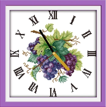 Violetinė vynuogių laikrodis veido vaisių dažymas skaičiuojami spausdinimo ant drobės DMC 14CT 11CT Kinijos Kryželiu Siuvinėti Rinkinys Siuvinėti rinkiniai