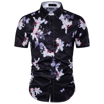 Vyrų Atsitiktiniai trumpomis Rankovėmis marškinėliai 2018 m. vasaros mados Paslėpti mygtuką 3D gėlių spausdinimo Tinka Paplūdimys marškinėliai suknelė vyrų, ES ir JAV dydžio Viršūnės