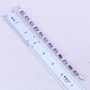 Dieviškas Violetinė Austrian Crystal White AAA Kubinių CZ Žavesio Apyrankės 18cm Sidabro Spalvos Mada Moterims Šalis Tendencija Papuošalai D0036