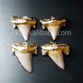 Mados hotsale 24k Aukso eletroplated ryklių dantų Pakabukas,gamtos kaulų, dantų Pakabukas(WT-P248)