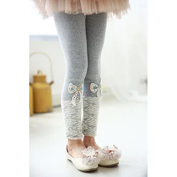 2018 m. Pavasarį korėjos Stiliaus vaiko Drabužių Mergaičių Kietas Nėrinių Lankas Baby Vaikų Gėlių Bowknot Vaikas Legging Kelnės Nėrinių Mergaičių Kelnės