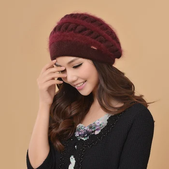 Žiemos skrybėlę moterų rudenį ir žiemą avių vilnos megztus skrybėlę dvigubo sluoksnio šiluminė triušio kailiniai skrybėlės moterims, Nemokamas Pristatymas