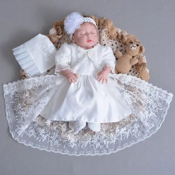 Kūdikių krikšto suknelė 3 vnt/set suknelė + skara+ vertus rankų kūdikis, vestuvių, gimtadienio krikšto suknelė princesė nėrinių kūdikių suknelė