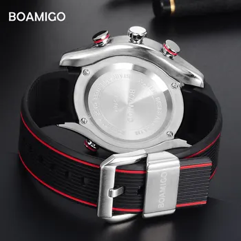 Vyrų sporto laikrodžiai BOAMIGO prekės ženklo mados skaitmeninis lumious laikrodžiai 2017 gumos juosta kvarciniai laikrodžiai 30m atsparus vandeniui dovana laikrodis