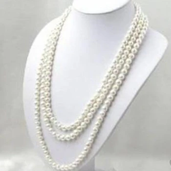 Naujas mados 7-8mm natūralios baltos spalvos apvalių perlų karoliai karoliukai moterų vestuvėms šalies ilgos grandinės 80inch aukštos klasės juvelyrikos YE2077