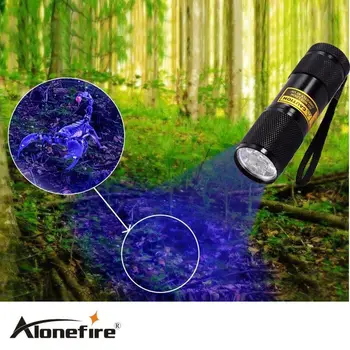 AloneFire 9 LED UV 395-400nm LED UV Žibintuvėlis Liuminescencinės agentas skorpionas detektoriaus šviesos Imitacija false nustatymo