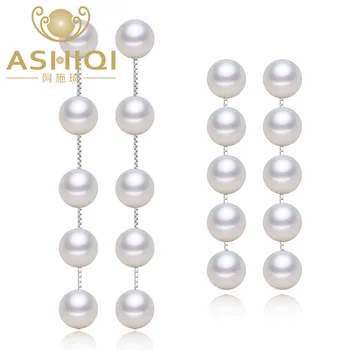 ASHIQI Nekilnojamojo 925 Sterlingas sidabro tabaluoti auskarai , kutas ilgai Natūralių Gėlavandenių perlų auskarai Papuošalai