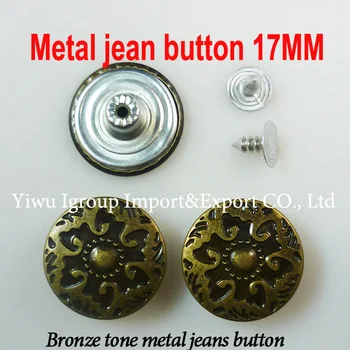 50PCS 17MM BRONZOS TONAS GĖLIŲ metalo džinsai mygtukas turas drabužis, batai, dizainas mygtukai drabužių priedų JMB-026