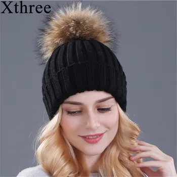 Xthree audinės ir lapės kailio kamuolys bžūp pp pp žiemos skrybėlę moterų girl 's hat megzti beanies bžūp nauja storio moteriška kepurė