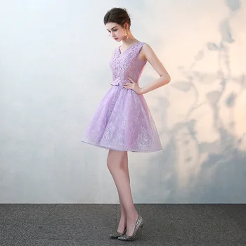 Chalatas de soiree 2018 violetinė V-Kaklo, rankovių trumpą vakarinę suknelę vestido de festa prom dresses šalis suknelė pritaikyti pagal Užsakymą