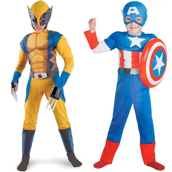 Vaikai Vaikai Helovinas Kostiumas Cosplay Šou Kostiumai Raumenų Wolverine Su Nagais Kapitonas Amerika Kostiumą Drabužių