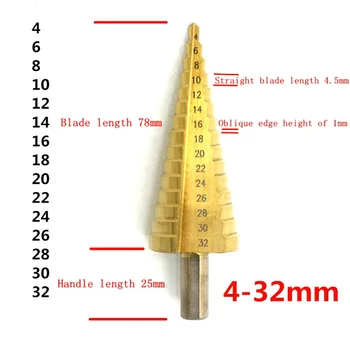 3 vnt. Metrinis Spiralės Fleita Pagoda Formos Skylę Cutter 4-32 / 20/12 mm greitapjovio plieno gręžimo karūnos nurodyti kūgio galandimo HSS Ste