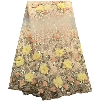 Karšto Pardavimo Afrikos 3D Gėlių Nėrinių Audinys, Aukštos Kokybės Tiulio, Nėrinių Audinys prancūzijos vienspalviai voile Guipure Nėriniai, Vestuvių Suknelė Siuvimo 744