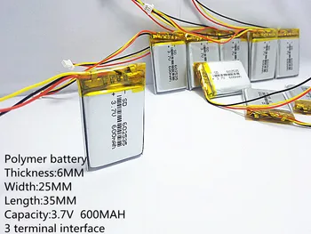 3 sriegis Polimero ličio baterija 602535 3.7 v 600mah galima pritaikyti didmenines CE, ROHS, FCC KAULŲ ir kokybės sertifikavimo