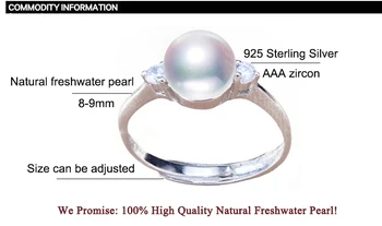 ZHBORUINI Perlų Žiedas Natūralių Gėlavandenių Perlų Papuošalai 925 Sterlingas Sidabro Žiedai Moterims Cirkonis Vestuvių Didelis Žiedas Didmeninės Dovanų