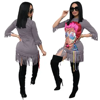 Pavasarį, Rudenį Long Sleeve T Shirt Dress Moterų Mados Animacinių Filmų Spausdinti Hip-Hop Stiliaus Kutas Prarasti Mini Suknelė Ponios Atsitiktinis Suknelės