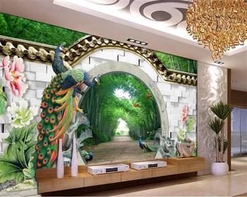 Beibehang sienos dokumentų namų dekoro Fantazijos 3d pavasario bambuko miškų arkos plytų siena povas bijūnas foto tapetai tėtis peint