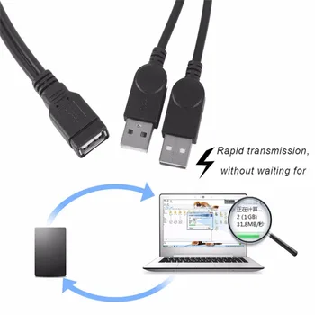30cm Pratęsimo Kabelis USB 1 Kalytė 2 Dual USB Male Duomenų centro Maitinimo Adapteris Y Splitter USB Įkrovimo Galios Kabelis Laido 2017 Karšto