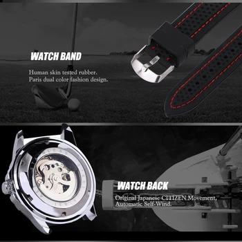 2018 Naujas Mados Vyrai Automatinis Mechaninis laikrodis NUGALĖTOJAS Prabangos Prekės Skeletas Šviesos Rankas Gumos Dirželis Sporto Vyrų Laikrodis