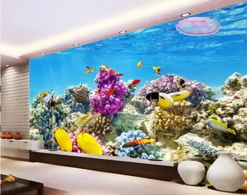 3d kambario tapetai užsakymą freskos neaustinių siena lipdukas povandeninio pasaulio tropinių žuvų, koralų akvariumo foto 3d sienų freskomis tapetai