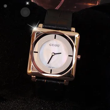 GUOU Laikrodžius Aikštėje Kvarciniai Laikrodžiai Aukštos Klasės Moterų Laikrodžiai natūralios Odos Minimalistinio Stiliaus Factory Outlet Laikrodžius