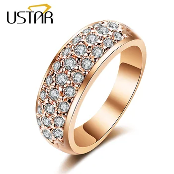 USTAR Rose aukso spalvos vestuviniai Žiedai, moterų papuošalai AAA Kubinių Cirkonio Kristalai sužadėtuvių žiedai moterų Anel aukščiausios kokybės