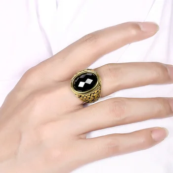 Titano plieno Žiedas Aukso spalvos žiedas su Stiklo Vyrų Žiedai, vyriški Sužadėtuvių, Vestuvių Papuošalai dovana 2017