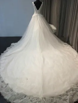 Vinca saulėtas 2018 baltas kamuolys suknelė vestuvių suknelės Teismas Traukinio Bžūp Rankovėmis nėrinių aplikacijos Vestido De Noiva Nuotaka Chalatai Pasirinktinis dydis