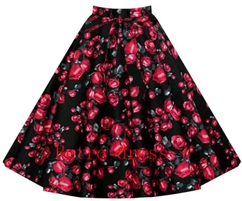 2016 m. naujas gėlių spausdinti big swing tutu sijonas moterims atsitiktinis rockabily aukšto juosmens kamuolys suknelė sijonas medvilnės midi sijonai