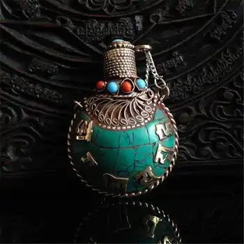 BYH008 Nepalas vertus, žalvaris, Inkrustuotų Akmenų Uosti butelis Tibeto šešis žodžius, mantra amuletai Amatų