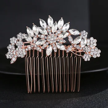 Spalvingas Art Deco Rose Gold Aišku, Kristalų, Cirkonio Gėlių, Vestuvių Plaukų Šukos Nuotakos Headpieces Plaukų aksesuarai Bridesmaids