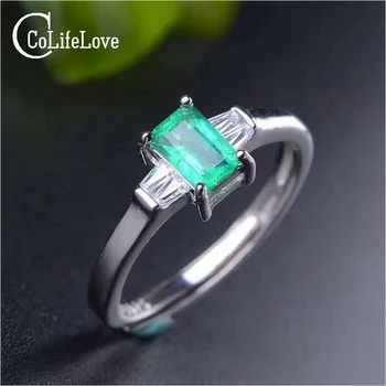 Elegantiškas smaragdas žiedas paprastas dizainas kietas 925 sidabro smaragdas žiedas 4mm*6mm gamtos smaragdas papuošalai romantiška valentino dienos dovanų
