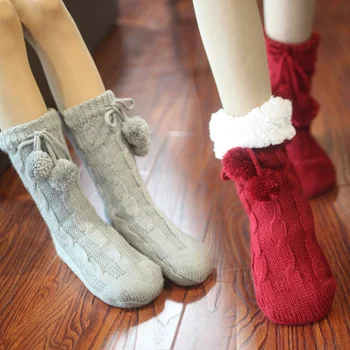 Žiemos Kalėdų priešslydžio sistema storio grindų kojinės moterų tirštėti neslidūs šilumos animacinių filmų dovana megzti vilnos kojinės 101302