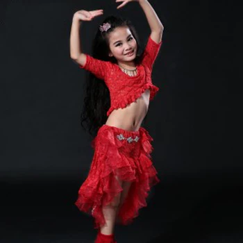 Naujo Dizaino Vaikų Mergaičių pilvo šokiai, Kostiumai šokių Rinkinys Suknelė, Viršus+Sijonas šokių Kostiumai, Rūbai vaikams, vaikų S/M/L dydžio