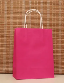 40PCS/DAUG ryškiai Rožinės spalvos kraft popieriaus maišelį su rankena Šalis, Dovanų Popieriniai Maišeliai Vestuvių Nori Daugiafunkcį Festivalis dovanų maišelis