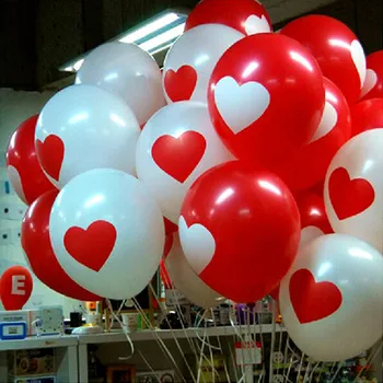 20pcs 12inch širdies balionu, raudonos ir baltos spalvos, apvalios latekso balionų, Helio Oro Kamuoliai, Pripučiami Vestuvių, Gimtadienio Balionas