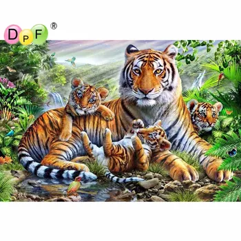Laimingas tigras Diamond Tapybos Kryželiu amatų Diamond Mozaikos Aikštėje visą Nebaigtų Siuvinėjimo Gyvūnų Dekoratyvinis nuotraukas