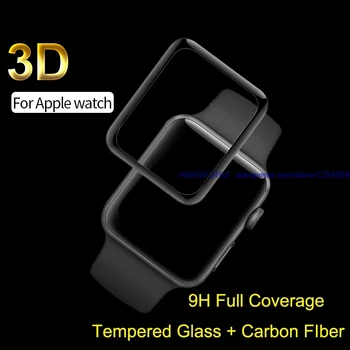 3D Krašto Anglies Pluošto Ir 9H Grūdintas Stiklas Visišką Visą Priklijuota Apsauginė Stiklo Plėvelė Apple Žiūrėti 38MM 42MM