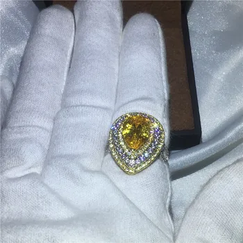 Vecalon Prabangių Vestuvių Juostoje žiedas moterims Kriaušių supjaustyti 6ct AAAAA cirkonis cz Balta Geltona Aukso Užpildytas Moterų Sužadėtuvių žiedai