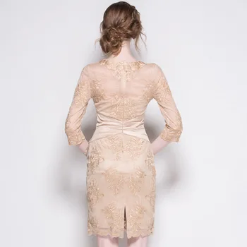 Europos Stiliaus Pavasario Vasaros Moterų Suknelės, Siuvinėjimas Karoliukais Vidurio Rankovės Sexy Nėrinių Slim Wrap Dress Europos Plius Dydis Moterų Drabužiai