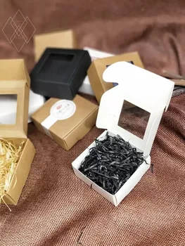 50pcs baltos spalvos sulankstoma popieriaus dėžutė kraft su pvc langą juoda amatų vestuvių saldainių dėžutė dovanų pakavimo kartono dėžės, pakuotė