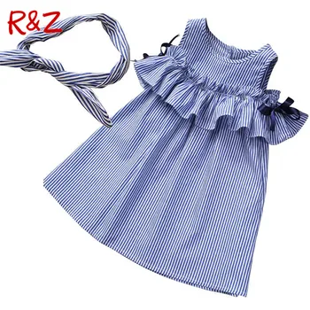 R&Z Kūdikių Mergaičių Suknelė iki 2017 m. Vasaros Rankovių Dryžuotas Medvilnės Pynimas-line Dresses +Lankelis 2vnt Vaikams Drabužių