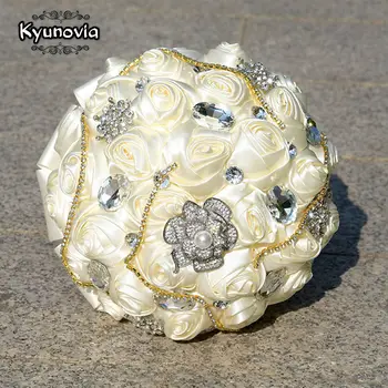 Kyunovia 6Styles Kristalų Bordo Vestuvių Puokštė De Mariee Satino Vestuvių Gėlės, Vestuvių Puokštės Spalvingas Bouquet De Noiva FE30