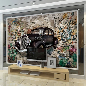 Derliaus Tapetai Užsakymą 3D Stereo Paramos Klasikinių Automobilių Skaldyti Sienos Freskos Kavinė vaiko Kambario Kambarį Fonas, Sienų danga 3 D