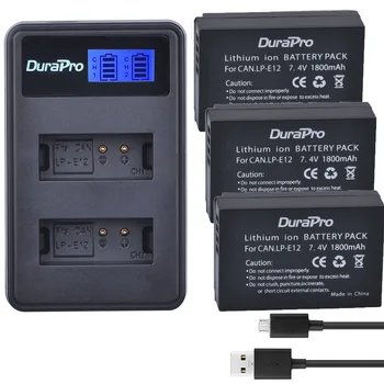 3 x DuraPro LP-E12 LPE12 LP E12 Fotoaparato Bateriją Bateria Batterie AKKU + LCD USB Kroviklis Skirtas Canon M 100D Kiss X7 Rebel SL1 EOS M1