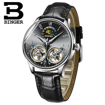Šveicarija, laikrodžių vyrams prabangos prekės BINGER sapphire Atsparus Vandeniui toubillon full steel Mechaninė Laikrodžius B-8606MN-7
