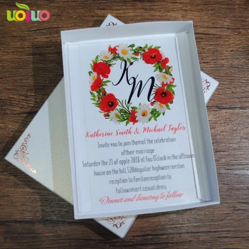2018 karšto pardavimo užsakymą spalvinga spausdinti akrilo kortelės, vestuvių pakvietimo, spalvingas su gėlių spausdinti