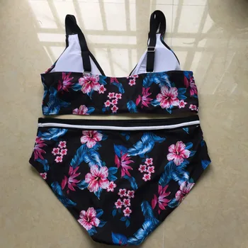 Moterų Plius dydis 2XL-5XL maudymosi kostiumėlį 2018 Seksualus Didelis Dydis Spausdinti Gėlių Aukšto Juosmens maudymosi Kostiumėliai, Derliaus Didelio Dydžio Maudymosi Kostiumas Moterims
