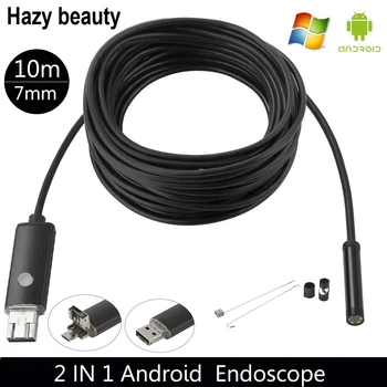 Miglotas grožio 10M 7mm Endoskopą Kamera HD USB, Android Endoskopą Vandeniui Borescope Tikrinimo Kamera Endoskopą, Skirta 